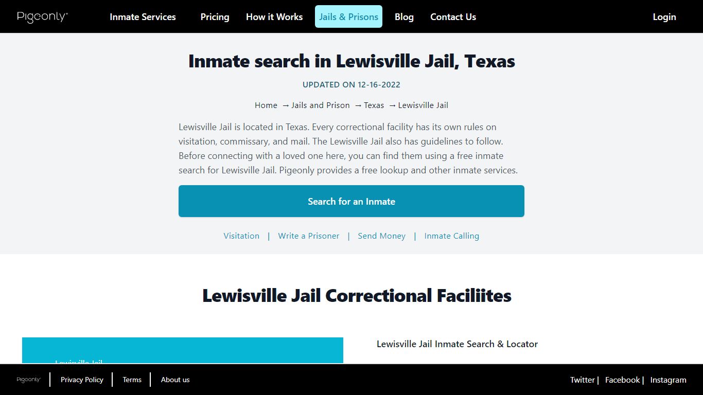 Inmate Search Lewisville Jail, Texas | Pigeonly
